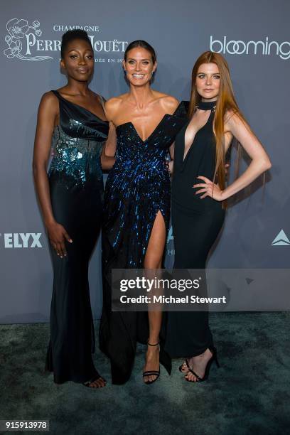 Toni Loba, Heidi Klum and Barbara Meier attend the 2018 amfAR Gala New York at Cipriani Wall Street on February 7, 2018 in New York City.