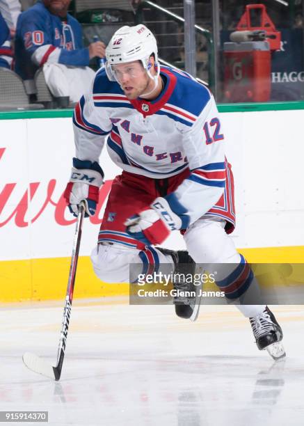 Peter Holland of the New York Rangers skates against the Dallas Stars at the American Airlines Center on February 5, 2018 in Dallas, Texas.