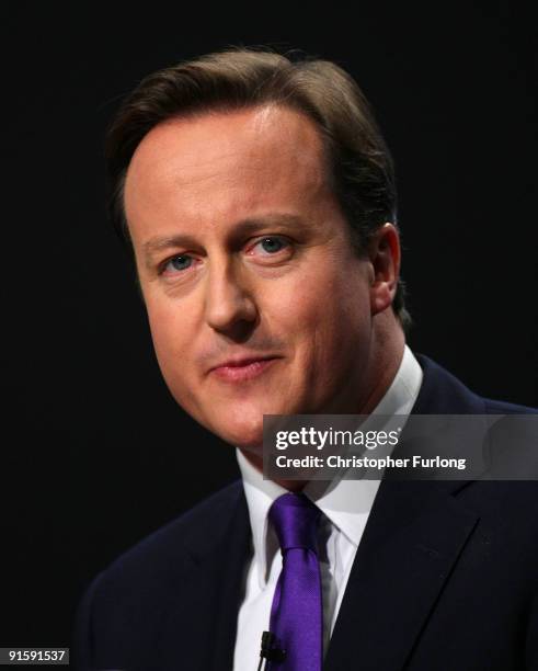 David Cameron, leader of the Conservative Party, delivers his keynote speech to delegates on the last day of the 2009 Conservative Conference at...