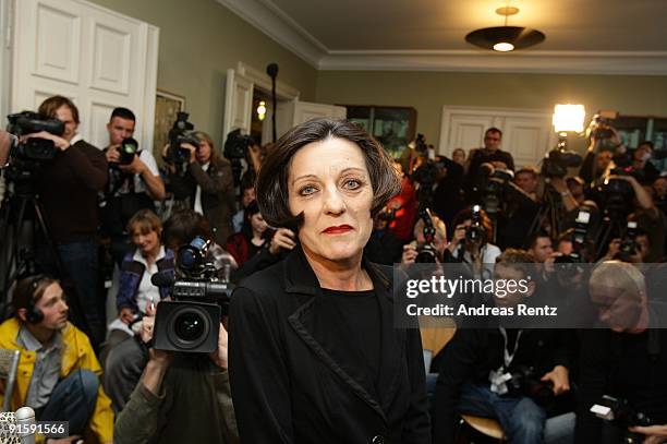 German writer Herta Mueller attends a press conference on October 8, 2009 in Berlin, Germany. 56-year-old Romanian-born German writer Herta Mueller...