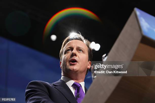 David Cameron, leader of the Conservative Party, delivers his keynote speech to delegates on the last day of the 2009 Conservative Conference at...