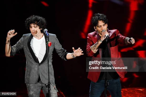 Ermal Meta and Fabrizio Moro attend the third night of the 68. Sanremo Music Festival on February 8, 2018 in Sanremo, Italy.