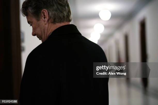 Sen. Rand Paul walks back to his office a TV interview at Russell Senate Office Building on Capitol Hill February 8, 2018 in Washington, DC. Sen....