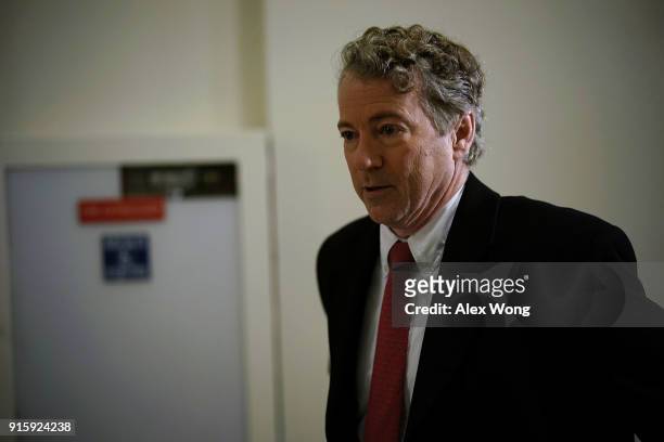 Sen. Rand Paul walks back to his office a TV interview at Russell Senate Office Building on Capitol Hill February 8, 2018 in Washington, DC. Sen....