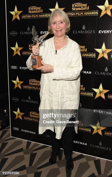 Gemma Jones poses with the Best Supporting Actress Award for "Gods Own Country" at the London Evening Standard British Film Awards 2018 at Claridge's...