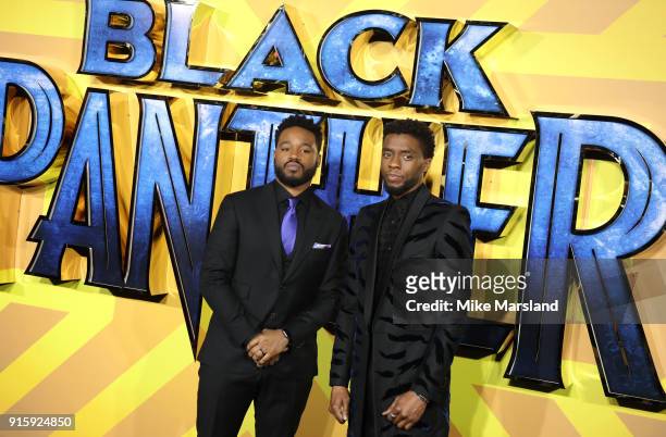 Chadwick Boseman and Ryan Coogler attend the European Premiere of 'Black Panther' at Eventim Apollo on February 8, 2018 in London, England.