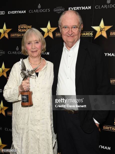Gemma Jones, winner of the Best Supporting Actress Award for "Gods Own Country", and James Broadbent pose at the London Evening Standard British Film...