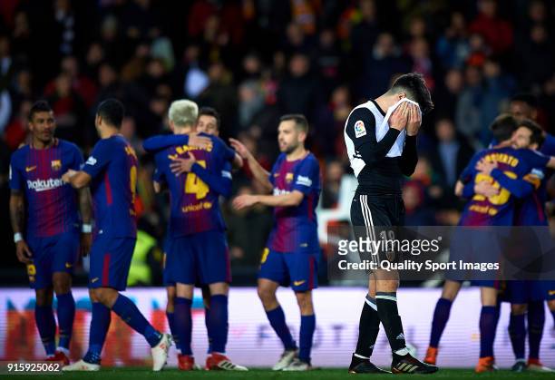 Carlos Soler of Valencia reacts during the Semi Final Second Leg match of the Copa del Rey between Valencia CF and FC Barcelona on February 8, 2018...