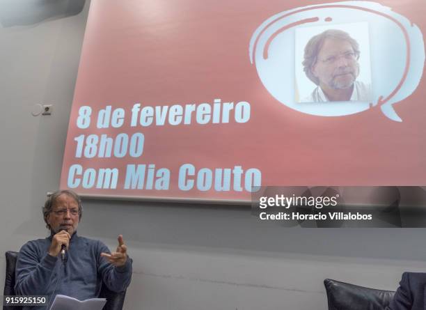 Mozambican writer Antonio Emlio Leite Couto, better known as Mia Couto, speaks to the public during Camoes Institute program of conferences "Camoes...