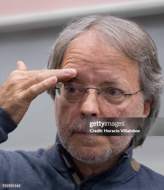 Mozambican writer Antonio Emlio Leite Couto, better known as Mia Couto, gestures while listening to a question by a member of the public during...