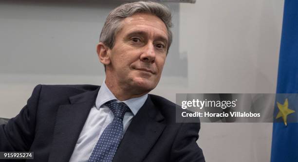 The president of Camoes Institute Luis Faro Ramos listens to a question by a member of the public during Mozambican writer Antonio Emlio Leite Couto,...