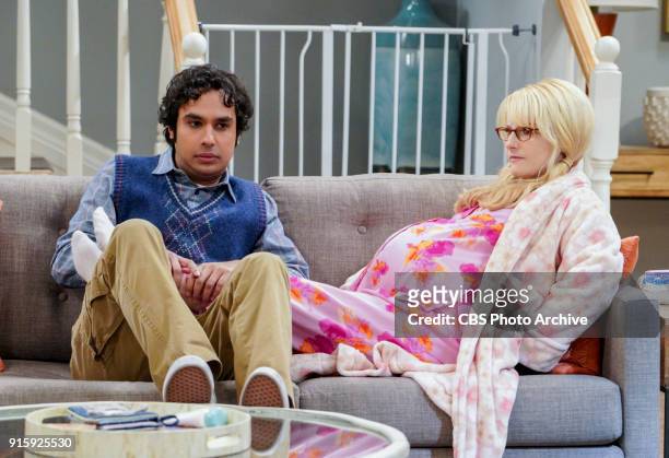 The Neonatal Nomenclature" - Pictured: Rajesh Koothrappali and Bernadette . When Bernadette won't go into labor, all her friends try different...