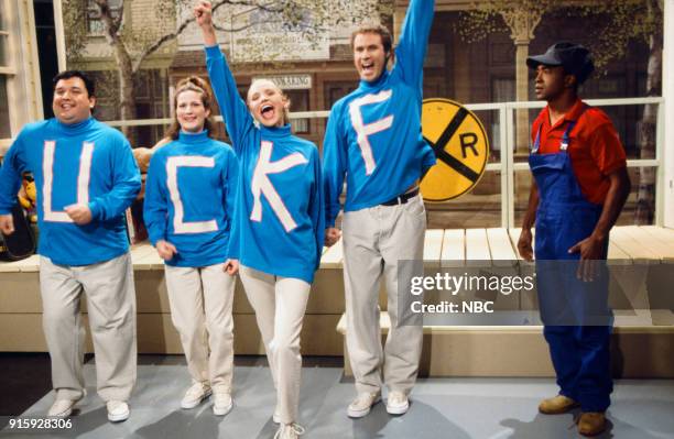 Episode 1 -- Pictured: Horatio Sanz as Umberto Unity, Ana Gasteyer as Carla Caring, Cameron Diaz as Katie Kindness, Will Ferrell as Fred Friendship,...
