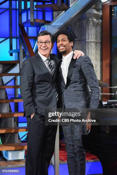 The Late Show with Stephen Colbert and Jon Batiste during Tuesday's February 6, 2018 show.