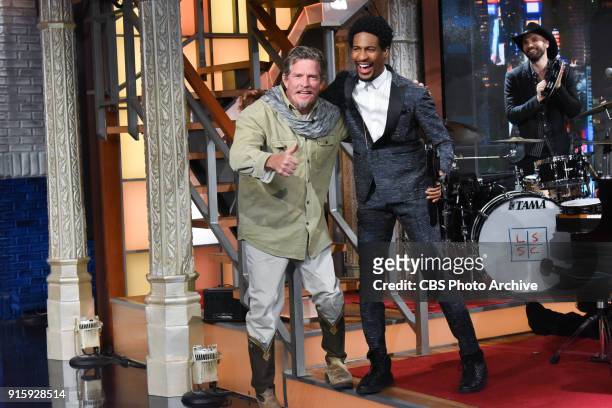 The Late Show with Stephen Colbert and guest Thomas Haden Church with Jon Batiste during Tuesday's February 6, 2018 show.
