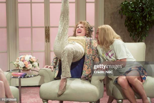 Episode 25 -- Pictured: Molly Shannon as Helen Madden, Jackie Chan as Rusty Lao during "Pretty Living" skit on May 20, 2000 --