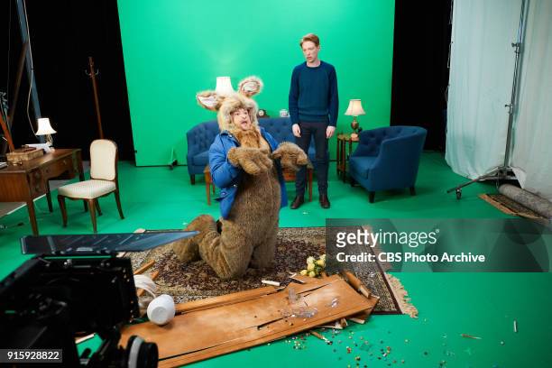 Domhall Gleeson performs in a Peter Rabbit sketch with James Corden during "The Late Late Show with James Corden," Monday, February 5, 2018 On The...