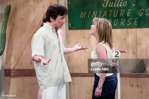 Episode 25 -- Pictured: Jackie Chan as Kim, Cheri Oteri as Laura Zimmerman during "Sparks" skit on May 20, 2000 --