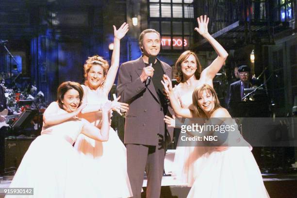 Episode 16 -- Pictured: Rachel Dratch, Ana Gasteyer, Christopher Walken, Molly Shannon, Cheri Oteri during the monologue on April 8, 2000 --