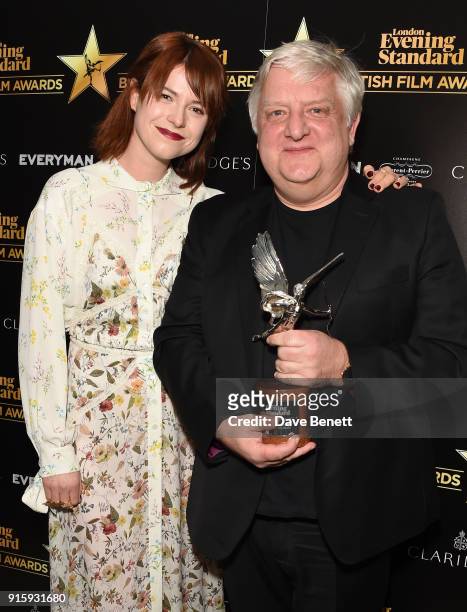 Jessie Buckley and Simon Russell Beale pose with the Best Supporting Actor award for "The Death of Stalin" at the London Evening Standard British...