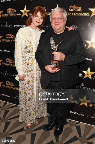 Jessie Buckley and Simon Russell Beale pose with the Best Supporting Actor award for "The Death of Stalin" at the London Evening Standard British...