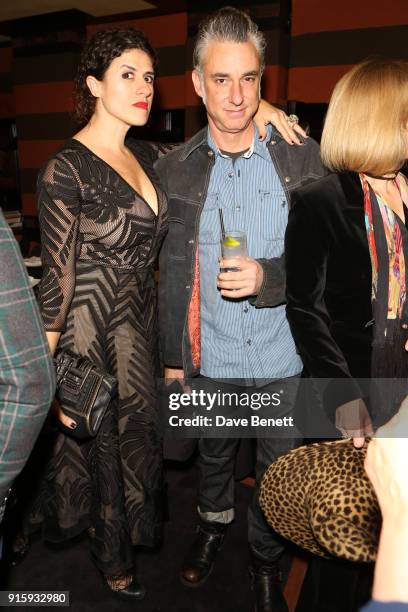 Diana Gomez and Jason Byrne attend a private view of "The Milliner", a new painting by artist Lorna May Wadsworth of Milliner Victoria Grant at...