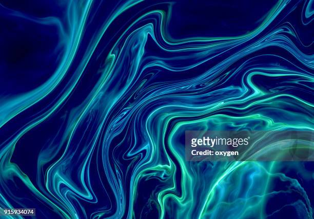 abstract dark blue marble effect painting - fractal fotografías e imágenes de stock