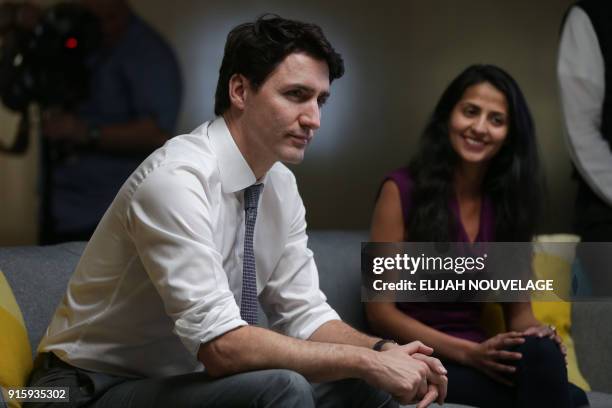 Canadian Prime Minister Justin Trudeau speaks with AppDirect employees at the company offices as part of his three-day United States tour, February...