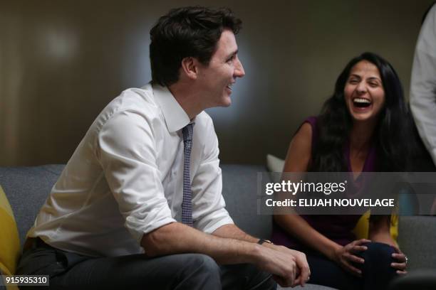 Canadian Prime Minister Justin Trudeau speaks with AppDirect employees at the company offices as part of his three-day United States tour, February...