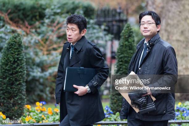 Senior representatives of Japanese businesses arrive for roundtable talks with Japanese investors hosted by British Prime Minister Theresa May at 10...