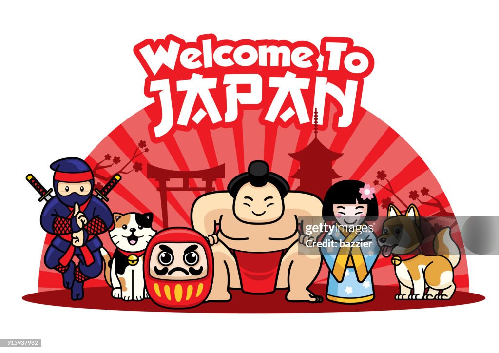 Cartoon Japanese Introduction Welcome To Japan With Cute Characters High-Res Vector Graphic - Getty ...