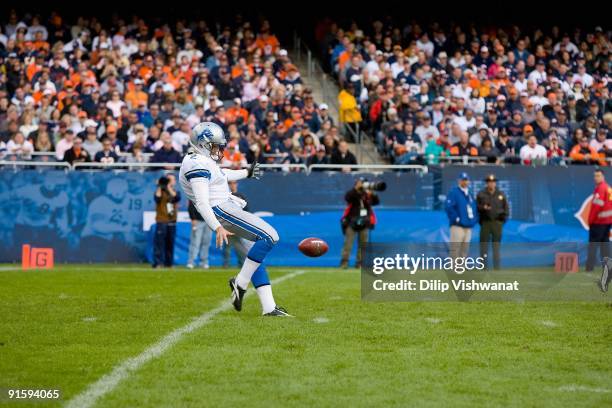 Nick Harris of the Detroit Lions punts against the Chicago Bears at Soldier Field on October 4, 2009 in Chicago, Illinois.