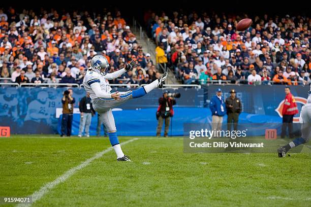 Nick Harris of the Detroit Lions punts against the Chicago Bears at Soldier Field on October 4, 2009 in Chicago, Illinois.