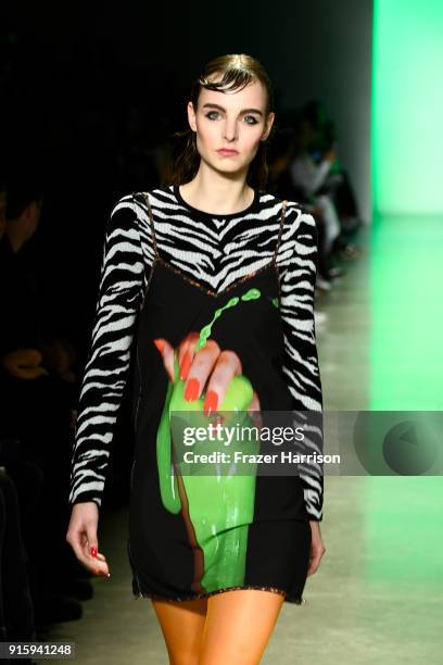 Model walks the runway for Adam Selman during New York Fashion Week: The Shows at Gallery I at Spring Studios on February 8, 2018 in New York City.