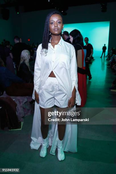 Recording artist Kelela attends the Adam Selman front row during New York Fashion Week: The Shows at Gallery I at Spring Studios on February 8, 2018...