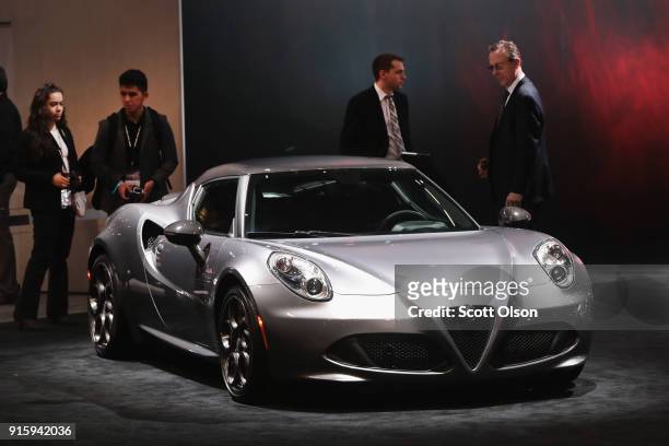 Alfa Romeo shows off a 4C Spider with a base price of $65,900 at the Chicago Auto Show on February 8, 2018 in Chicago, Illinois. The show is the...