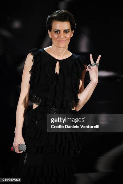 Claudia Pandolfi attends the third night of the 68. Sanremo Music Festival on February 8, 2018 in Sanremo, Italy.