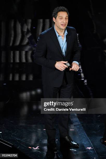 Claudio Santamaria attends the third night of the 68. Sanremo Music Festival on February 8, 2018 in Sanremo, Italy.