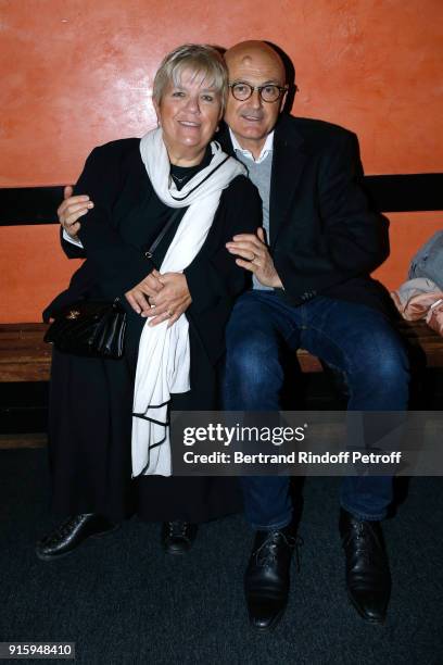 Mimie Mathy and her husband Benoist Gerard attend the Alex Lutz One Man Show At L'Olympia on February 8, 2018 in Paris, France.