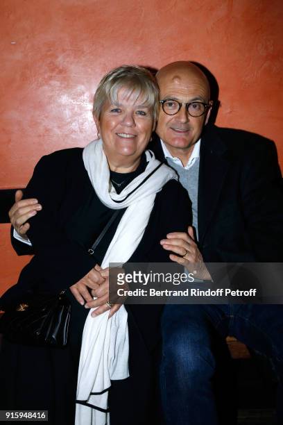 Mimie Mathy and her husband Benoist Gerard attend the Alex Lutz One Man Show At L'Olympia on February 8, 2018 in Paris, France.