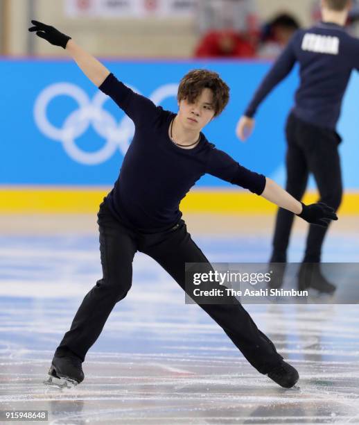 Figure skater Shoma Uno of Japan in action during a practice session ahead of the PyeongChanag Winter Olympic Games at Gangneung Ice Arena on...