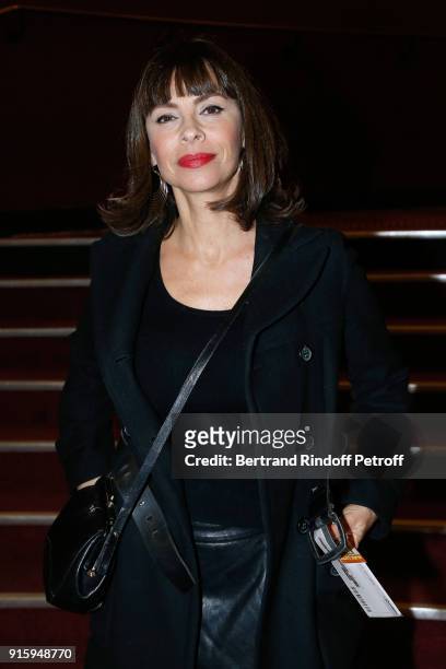 Mathilda May attends the Alex Lutz One Man Show At L'Olympia on February 8, 2018 in Paris, France.