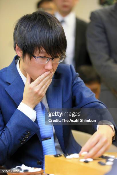 Yuta Iyama of Japan reacts after his defeat by Xie Erhao of China in the 22nd LG Cup Korea Daily Championship final game three at the Nihon Ki-In on...