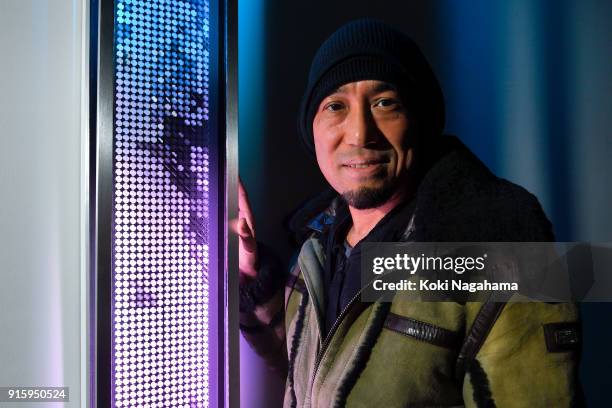 Gil Kuno poses for a photograph at the Media Ambition Tokyo at Roppongi Hills on February 8, 2018 in Tokyo, Japan. gWaterfallh is about the...