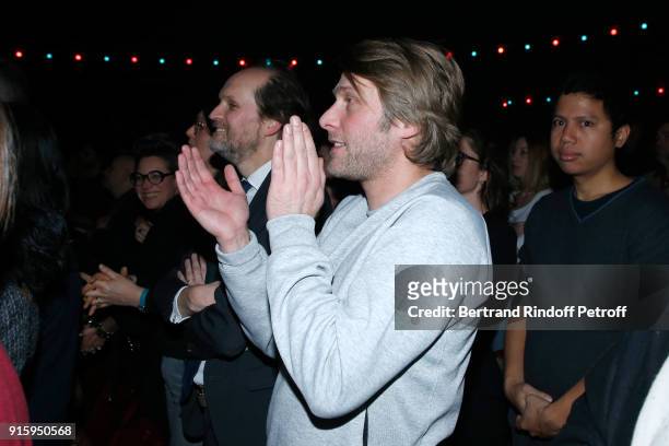 Producer of the show Jean-Marc Dumontet and Stage Director of the show Tom Dingler attend the Alex Lutz One Man Show At L'Olympia on February 8, 2018...