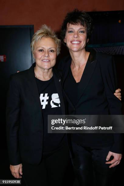 Muriel Robin and Anne Le Nen attend the Alex Lutz One Man Show At L'Olympia on February 8, 2018 in Paris, France.