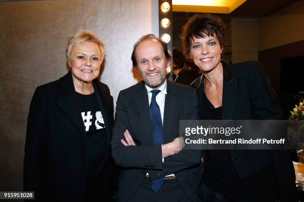 Muriel Robin, Producer of the show Jean-Marc Dumontet and Anne Le Nen attend the Alex Lutz One Man Show At L'Olympia on February 8, 2018 in Paris,...