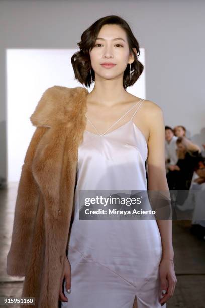 Influencer Wen Ya attends the Lanyu front row during New York Fashion Week: The Shows at Industria Studios on February 8, 2018 in New York City.