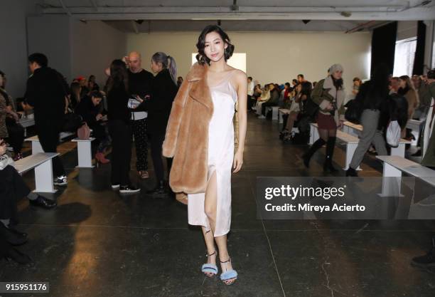 Influencer Wen Ya attends the Lanyu front row during New York Fashion Week: The Shows at Industria Studios on February 8, 2018 in New York City.