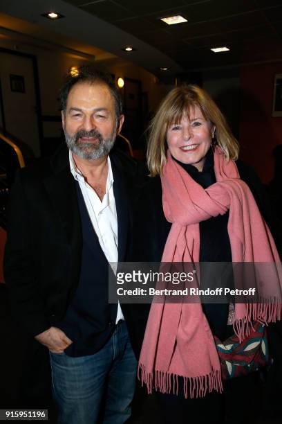 Denis Olivennes and Katherine Pancol attend the Alex Lutz One Man Show At L'Olympia on February 8, 2018 in Paris, France.